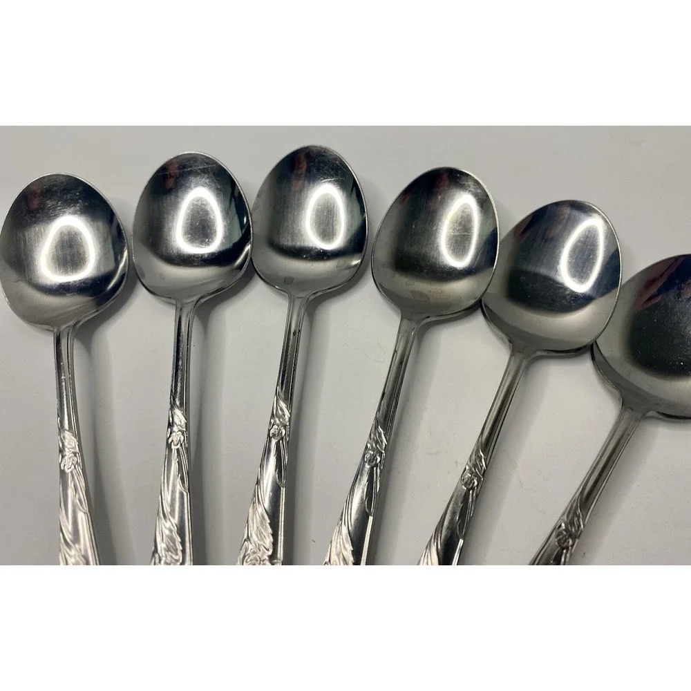 N.S. Co. National Stainless Japan Hibiscus Pattern Teaspoons Replacements Lot 6